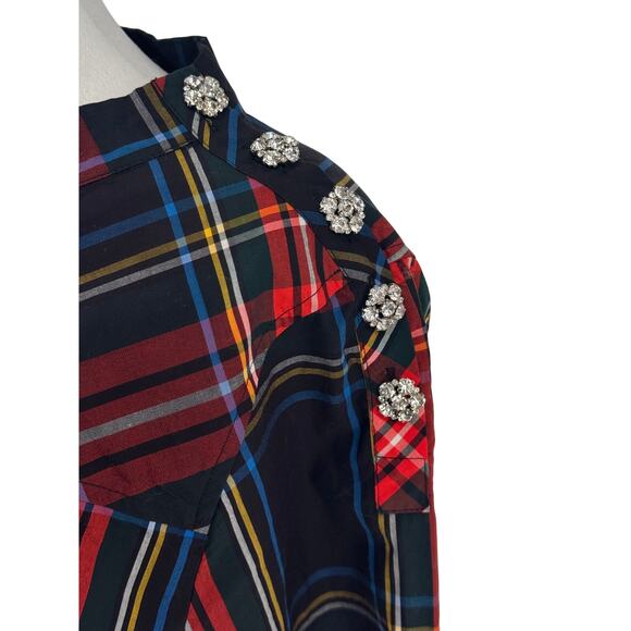 🎄✨ J. Crew Embellished Tartan Plaid Statement Top Sz 14 Holiday Christmas✨🎄 - Picture 3 of 13